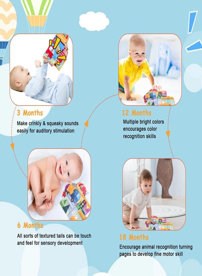 Zorbes SNOWIE Soft® Baby Cloth Book for Age 6-12 Month, 12-Page Cartoon Transportation -Theme Cloth Book with Squeaky Sound Toy,Stroller Hanging Soft Busy Book,Interactive Sensory Books - Image 4